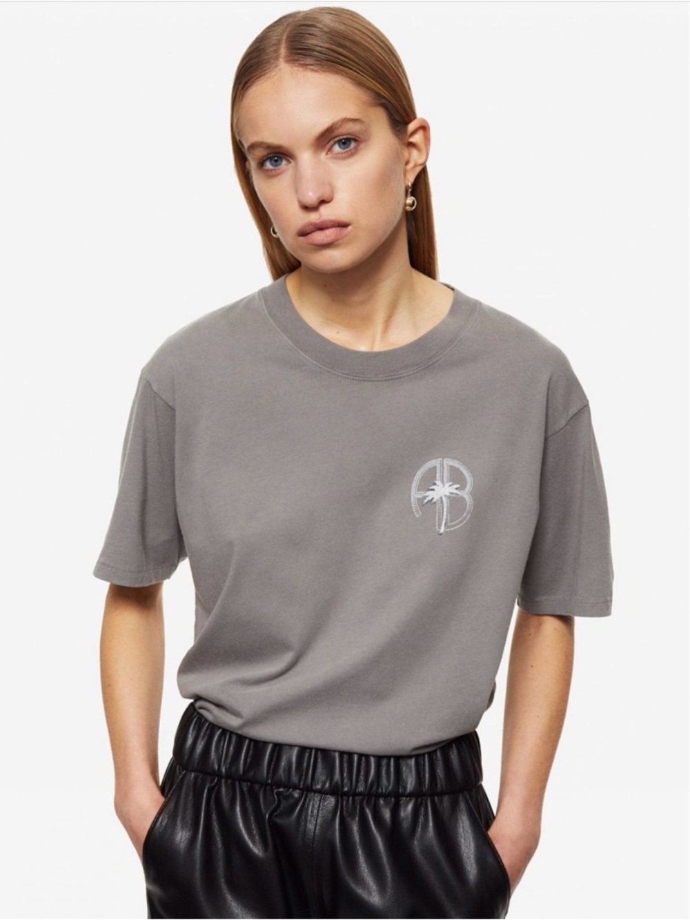 Anine Bing Ida Palms Tee in Grey